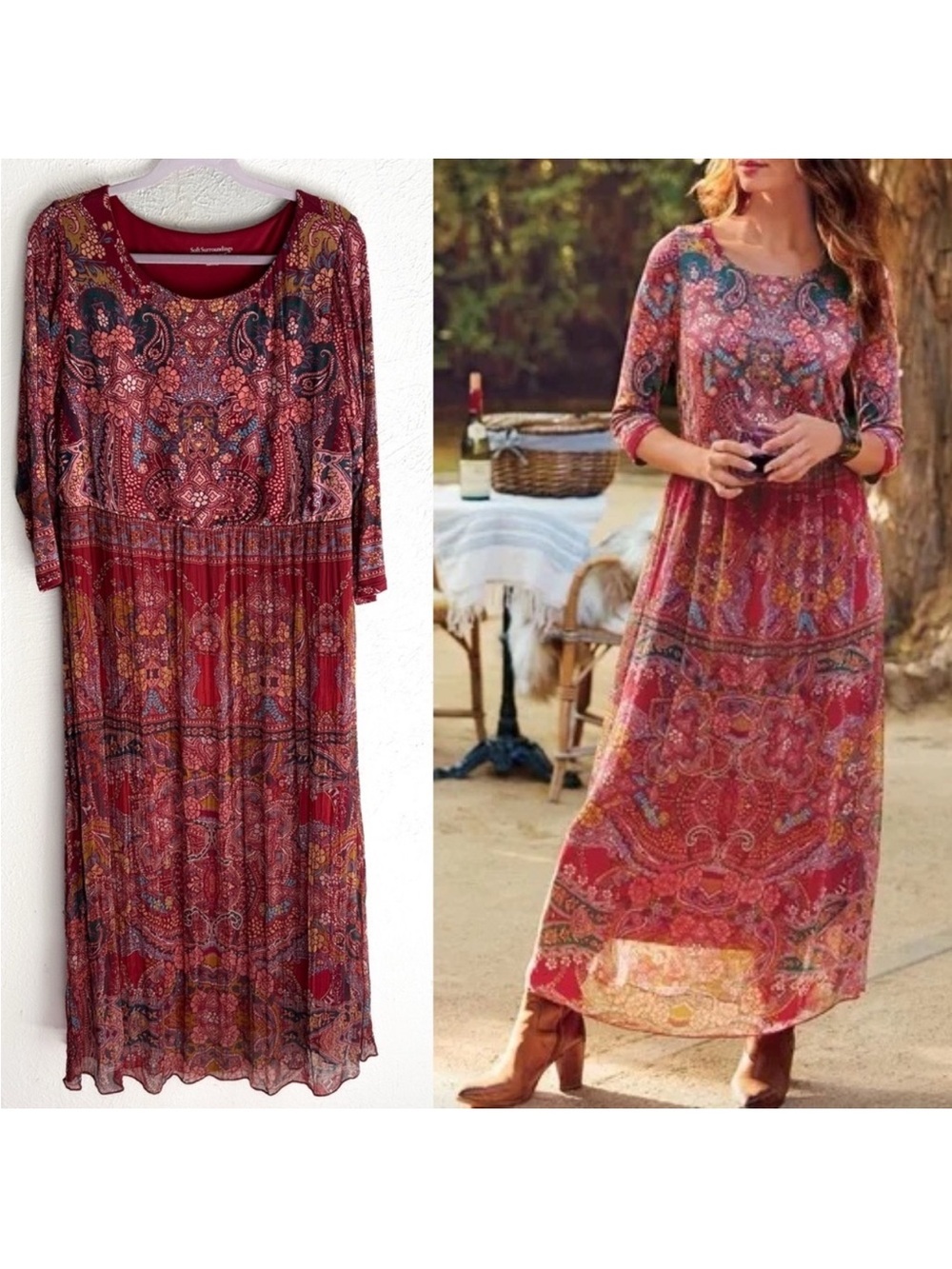 🌹 ISO — Soft Surroundings Niran Red Paisley Maxi Dress — Size Medium 🌹